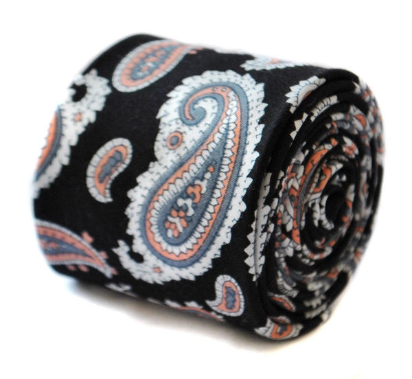 skinny linen black and white paisley design